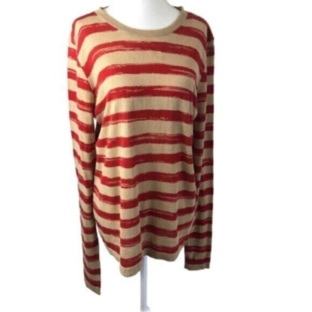 Michael Kors Red & Tan Stripe Long Sleeve Sweater Large